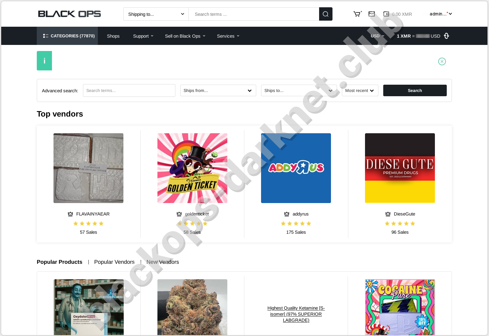 BlackOps market homepage interface March 2026